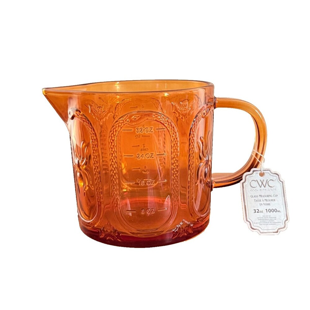 CWC Cook With Color Amber Glass Measuring Cup 32oz Halloween Spider Bat Embossed